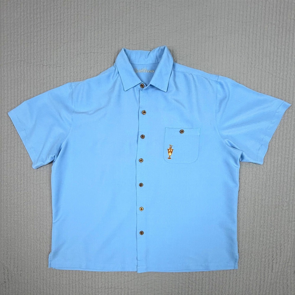 Caribbean Mens XL Blue Get Lucky Horse Racing Embroidered Button Down Shirt